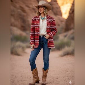 Vintage 90s Léger Southwestern Blanket Blazer Jacket lightweight